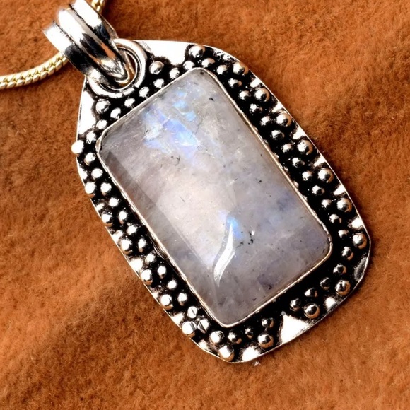 Mother Earth Jewelry Jewelry - Rainbow moonstone & Sterling silver pendant 1.9”